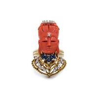 CORAL, SAPPHIRE AND DIAMOND CONVERTIBLE RING/PENDANT