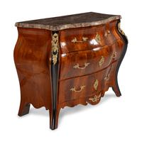 A Louis XV Style Gilt Bronze Mounted Part Ebonized Mahogany Marble-Top Bombé Chest of Drawers