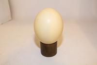 An Ostrich Egg and Associated Brass Stand Length of ostrich egg 5 3/4 inches.