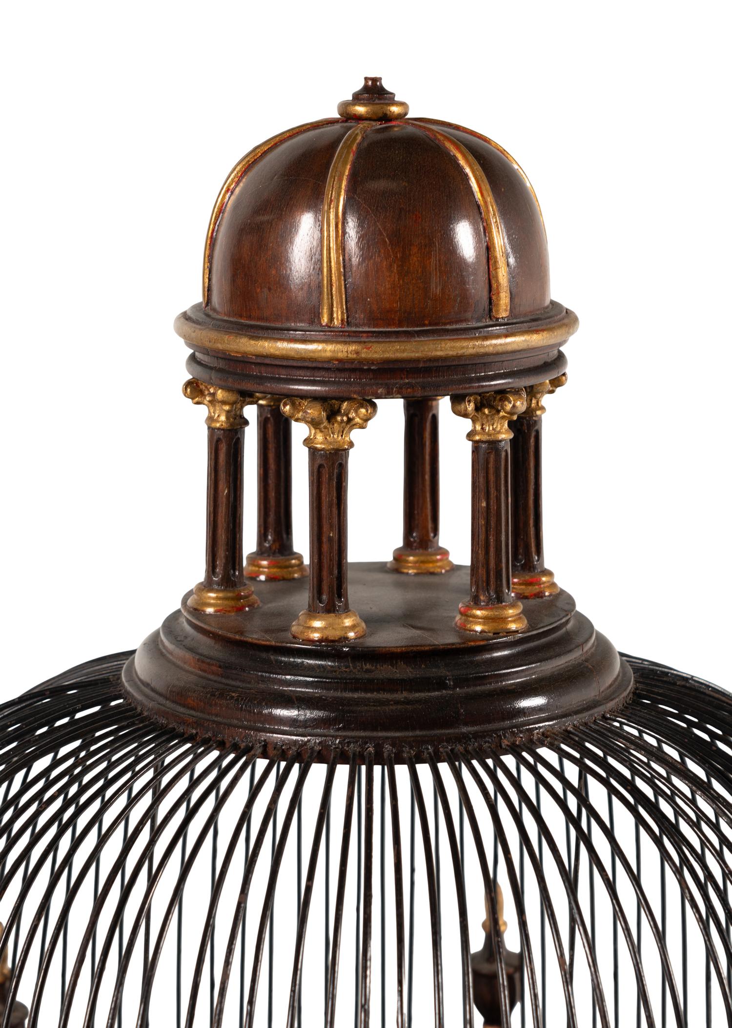 A Continental Mahogany and Parcel Gilt Birdcage