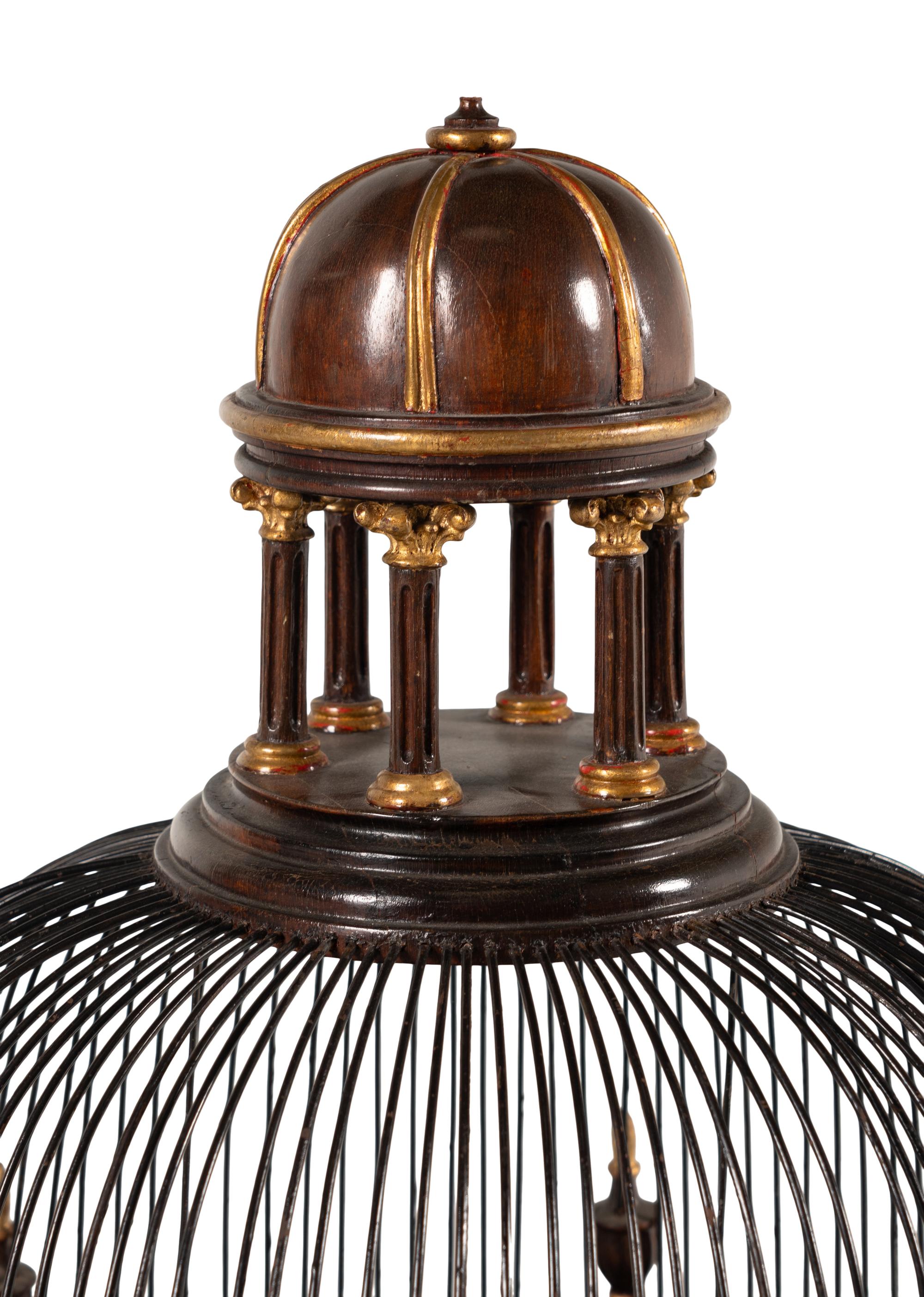 A Continental Mahogany and Parcel Gilt Birdcage