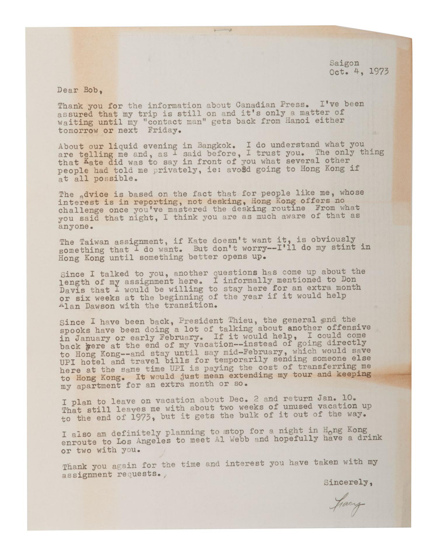 [VIETNAM WAR] - [WOMEN]. Vietnam War-era papers of Pulitzer Prize-winning combat journalist Tracy A. Wood (1943-2020), including documents related to the 1973 release of American POWs in Hanoi.
