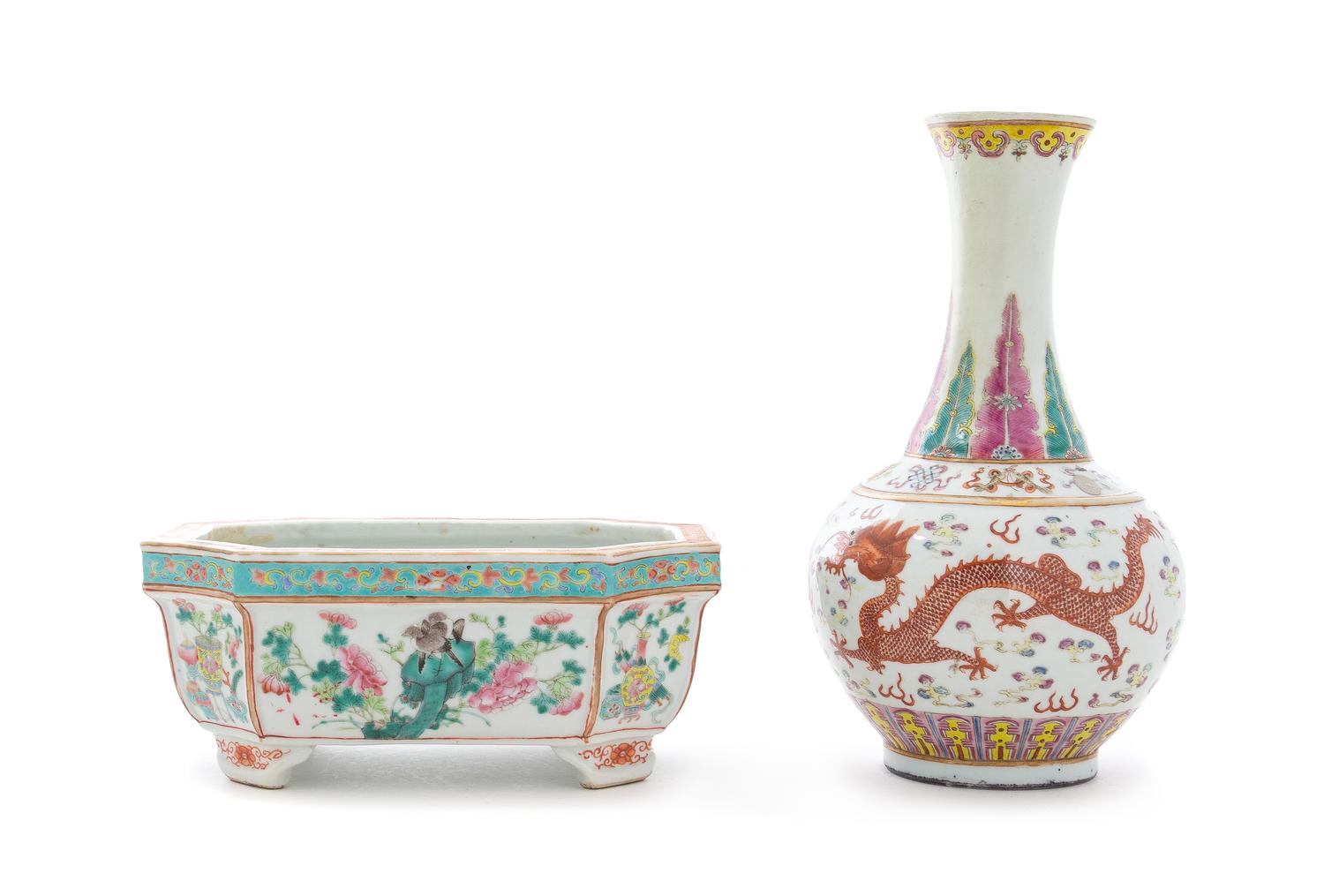 Two Famille Rose Porcelain Articles Height of taller 9 3/4 inches. — 19TH CENTURY