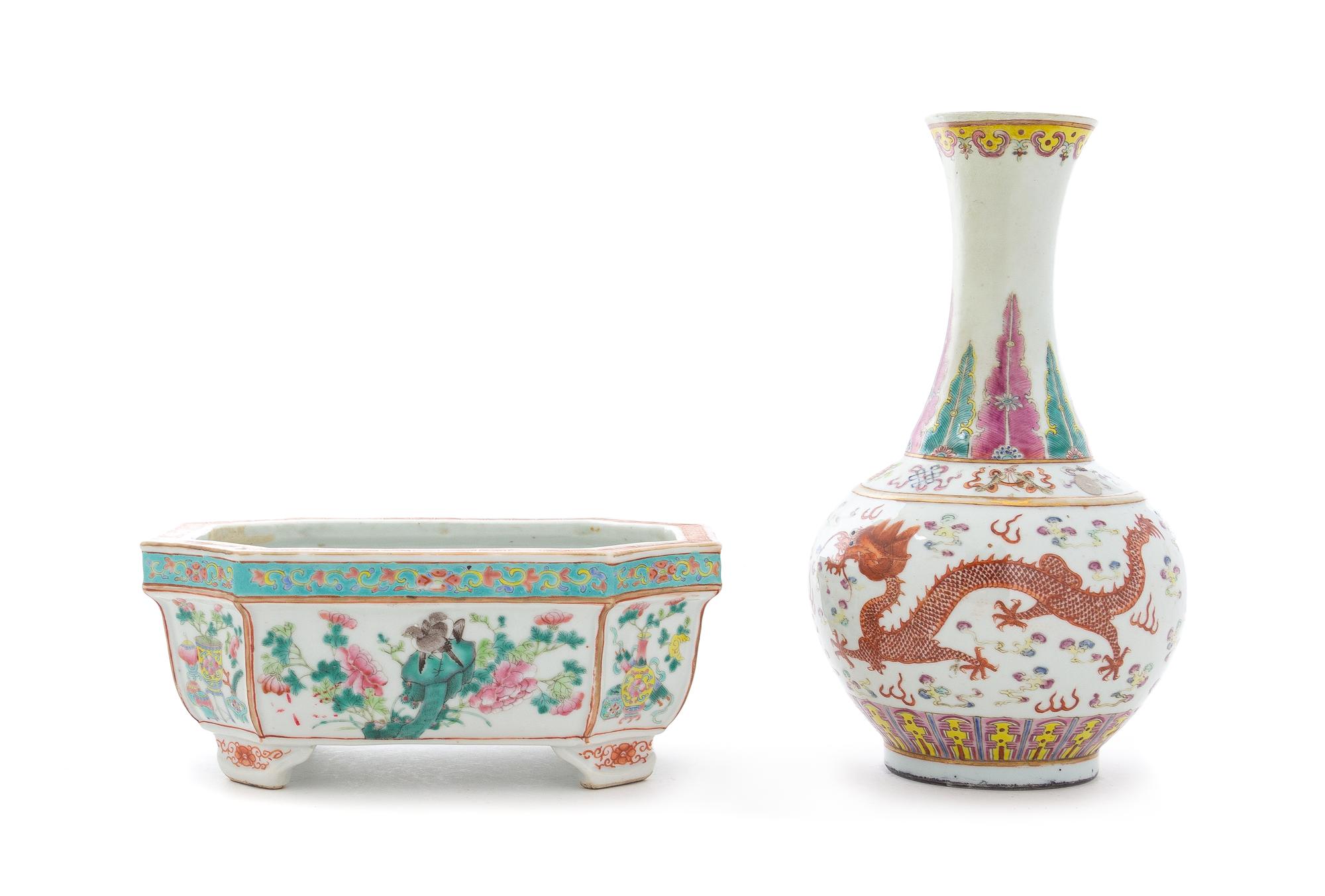 Two Famille Rose Porcelain Articles Height of taller 9 3/4 inches. — 19TH CENTURY