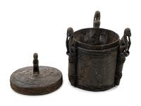 A Borneo Ceremonial Wood and Woven Wicker Lidded Pot