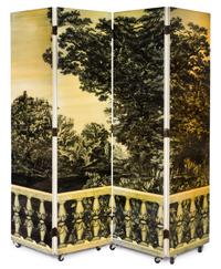 Piero Fornasetti (Italian, 1913-1988), FORNASETTI MILANO, c. 1950s, Bosco con Balaustra four-panel folding screen folding screen