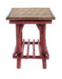 Two Painted Rustic Style Side Tables Height of tallest 28 1/2 x width 17 1/4 x depth 16 3/4 inches.
