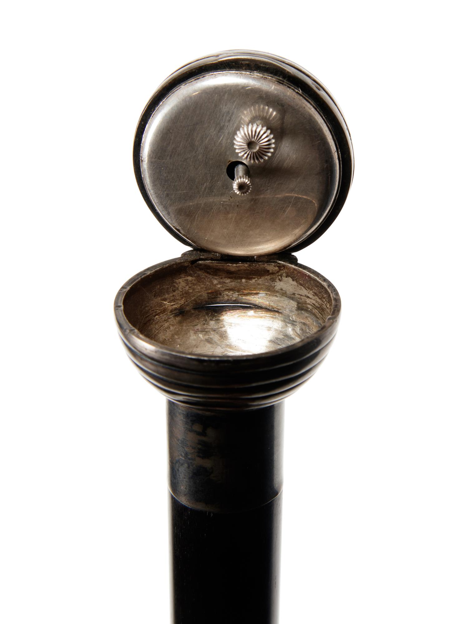A French Silver Watch-Mounted Ebony Walking Stick