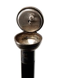 A French Silver Watch-Mounted Ebony Walking Stick