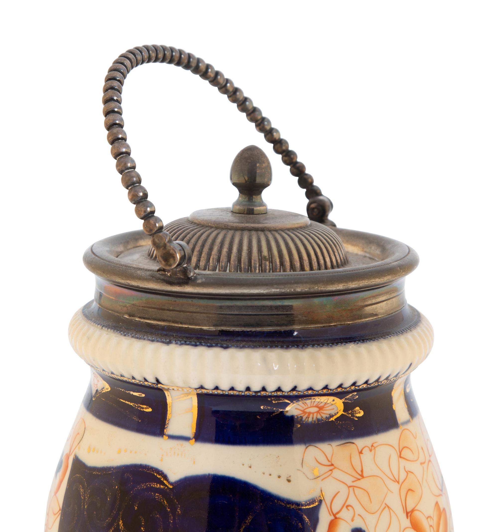 A Royal Crown Derby Porcelain Silver Plate Mounted Biscuit Jar — 19TH CENTURY