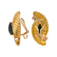 YELLOW GOLD, GREEN TOURMALINE, AND DIAMOND EARRINGS