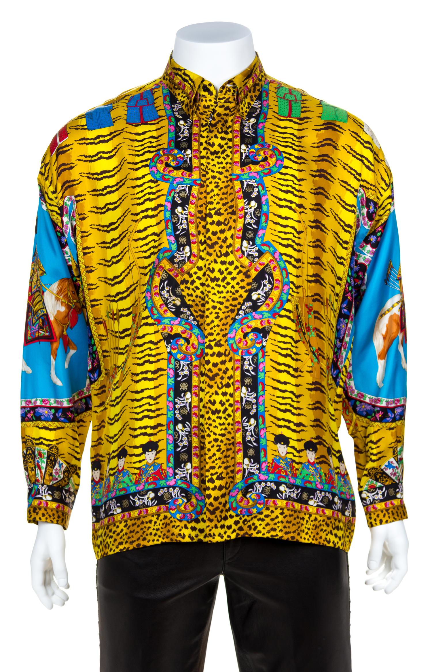 A Gianni Versace Silk Atelier Print Shirt, Size 50.