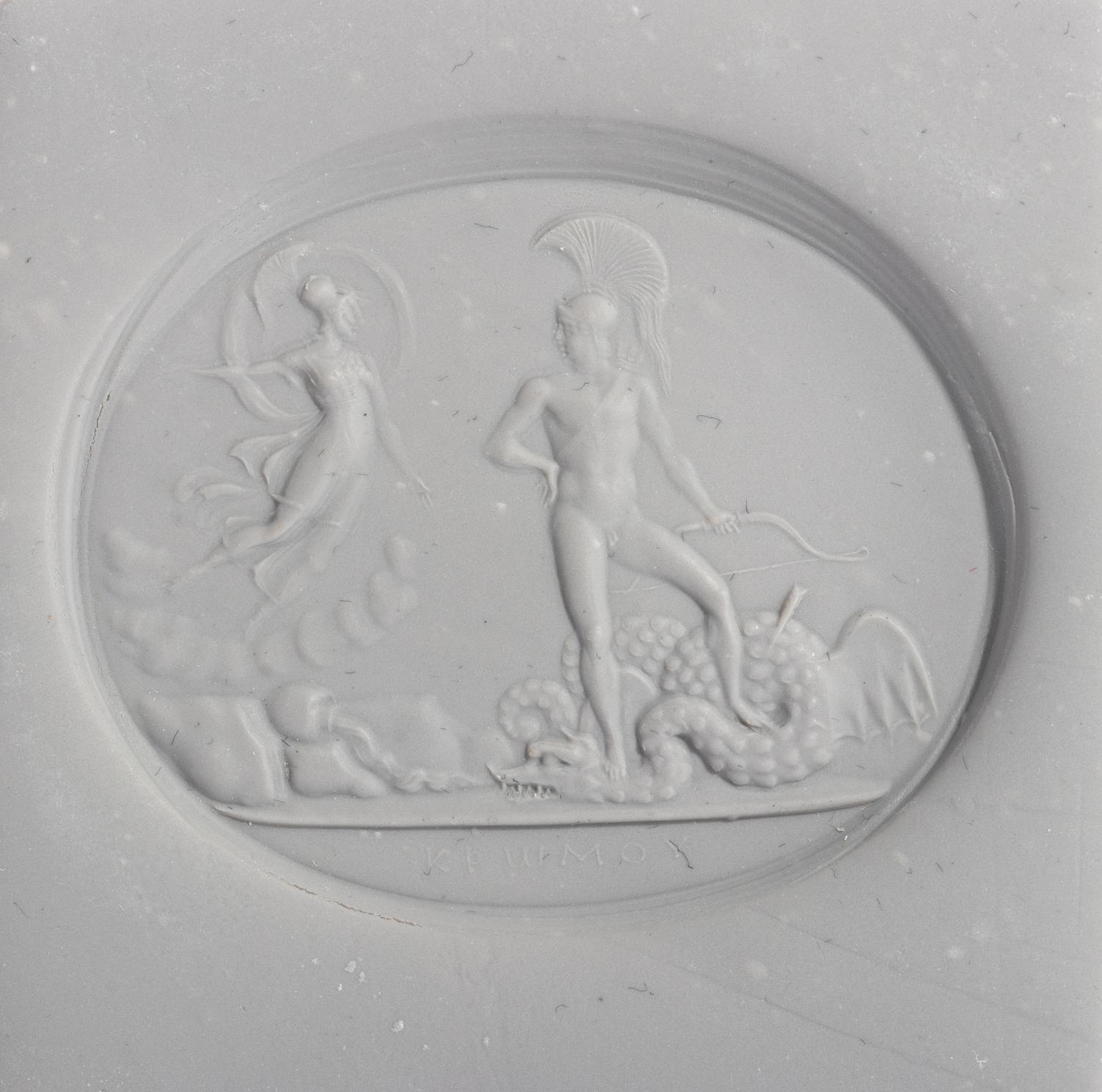 A Neoclassical Carnelian Intaglio with Minerva and Cadmus Sowing the Dragon's Teeth