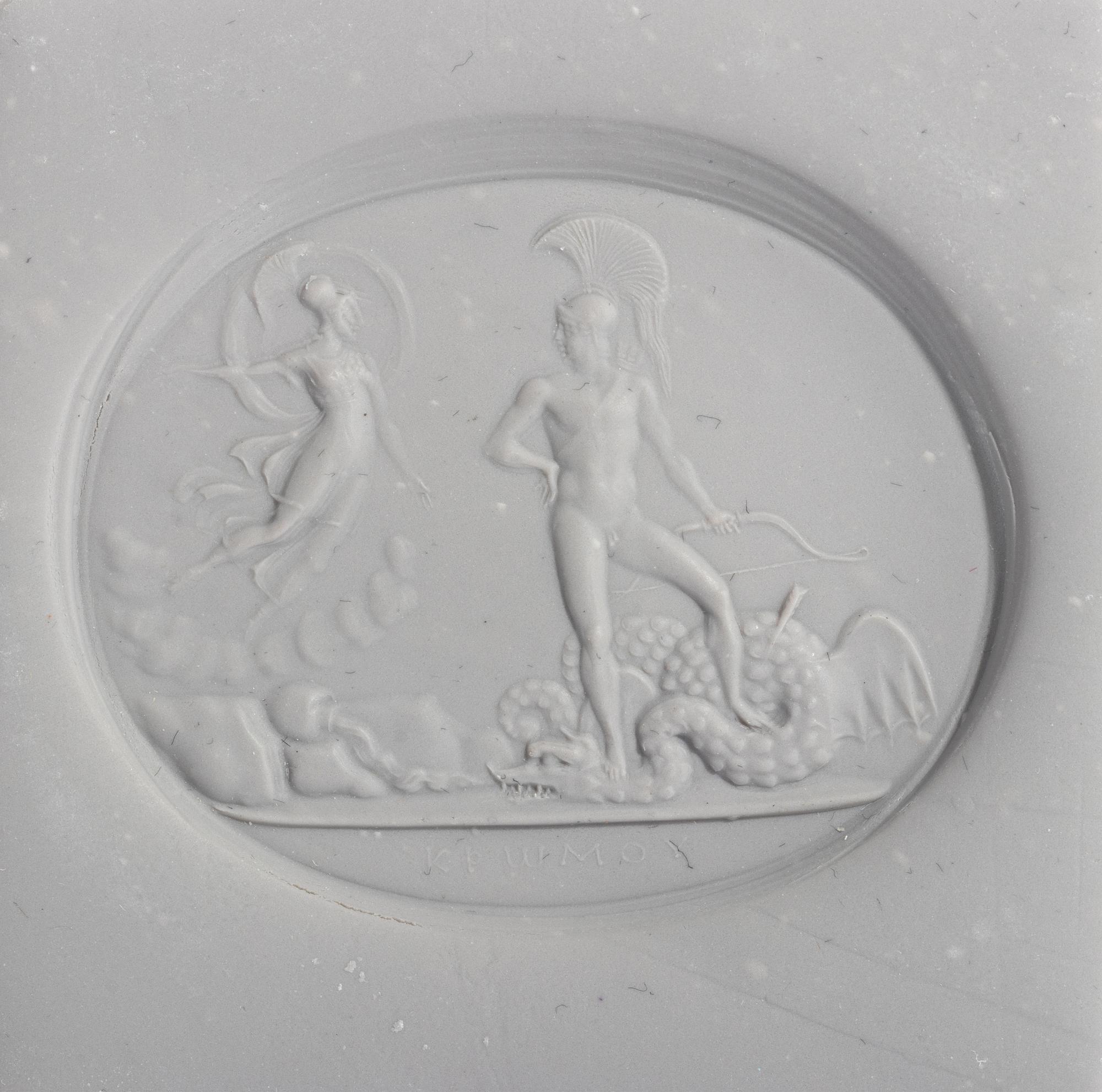 A Neoclassical Carnelian Intaglio with Minerva and Cadmus Sowing the Dragon's Teeth