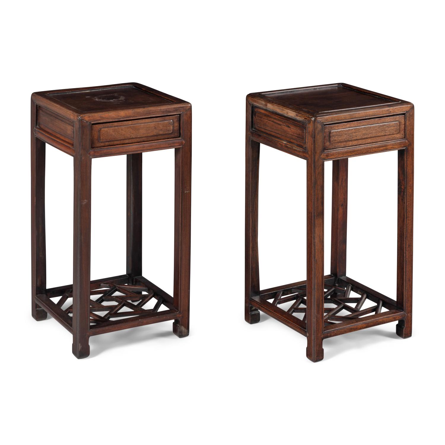 A Pair of Chinese Huali Wood Side Tables