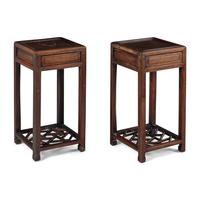 A Pair of Chinese Huali Wood Side Tables