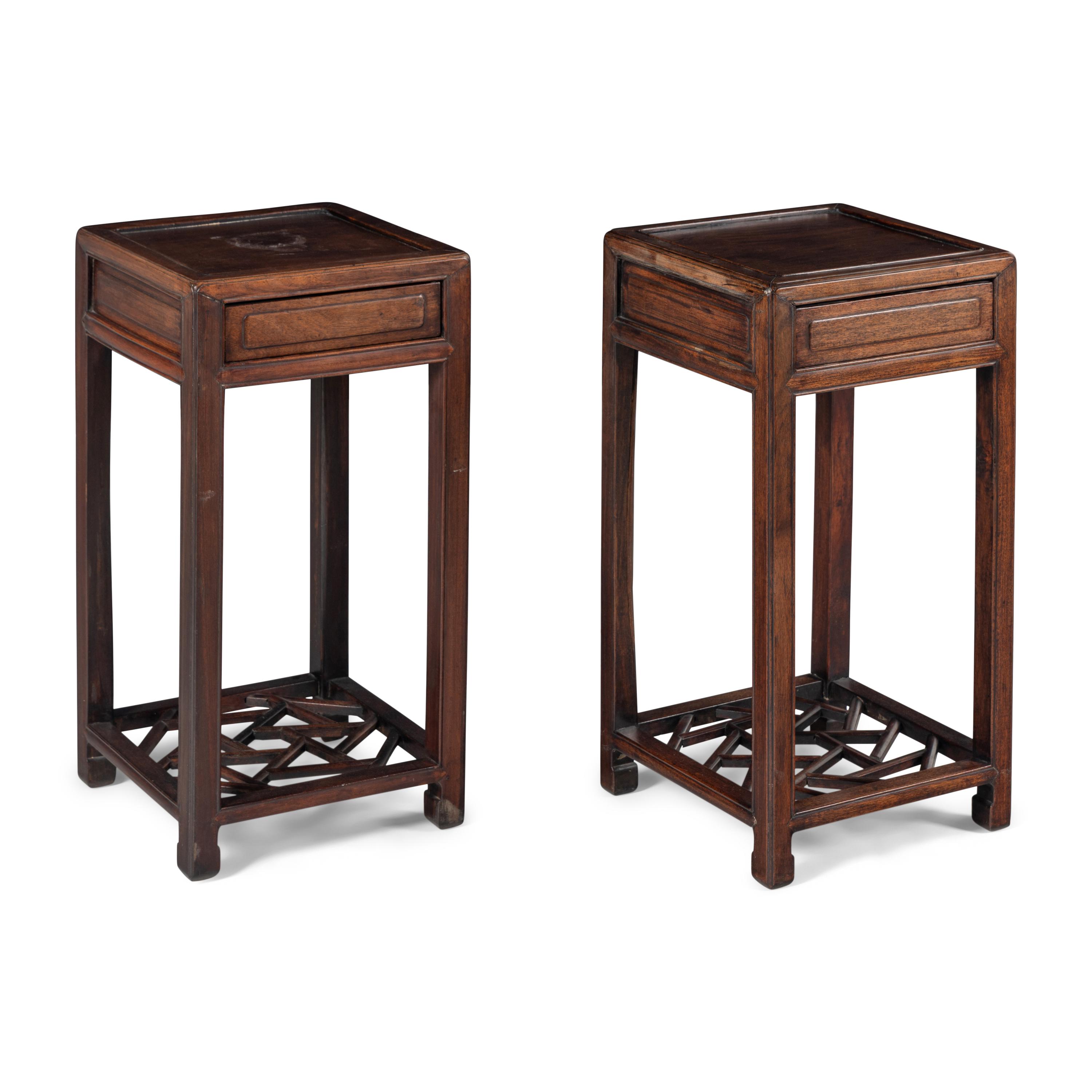 A Pair of Chinese Huali Wood Side Tables