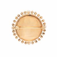Antique, Seed Pearl, Diamond, and Rose Gold Portrait Locket Pin