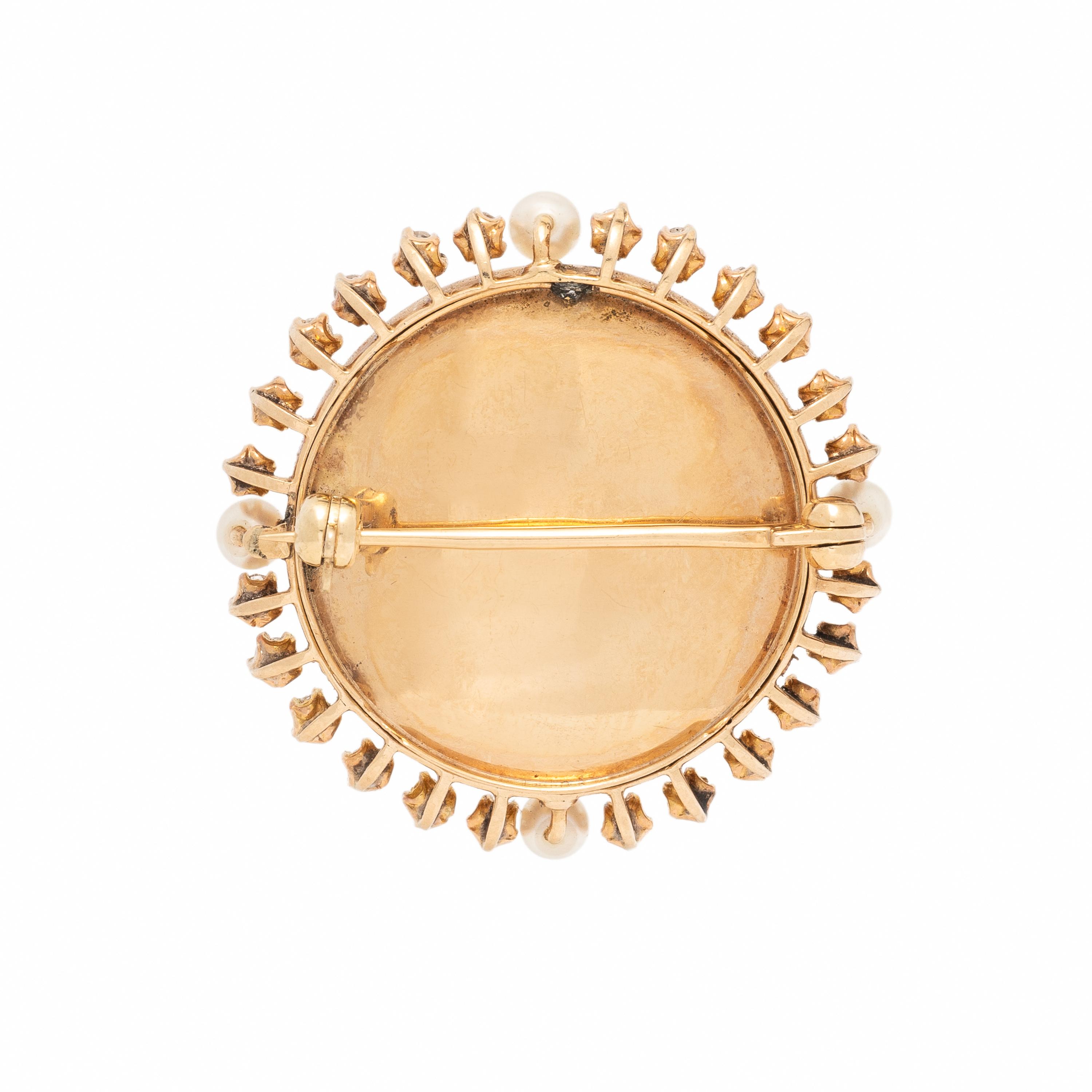 Antique, Seed Pearl, Diamond, and Rose Gold Portrait Locket Pin