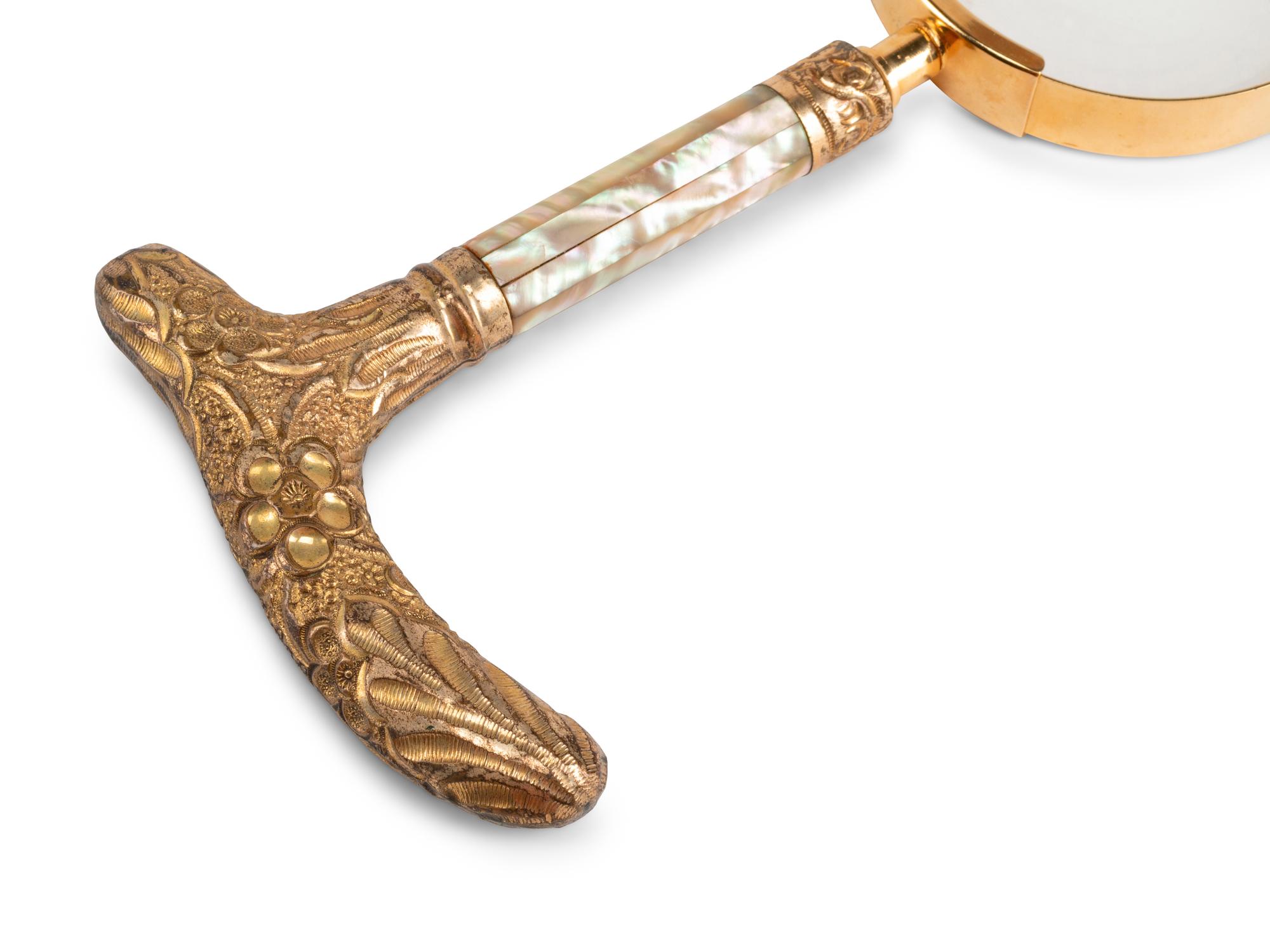 Three French Brass and Mother-of-Pearl Parasol Handles Mounted as Looking Glasses