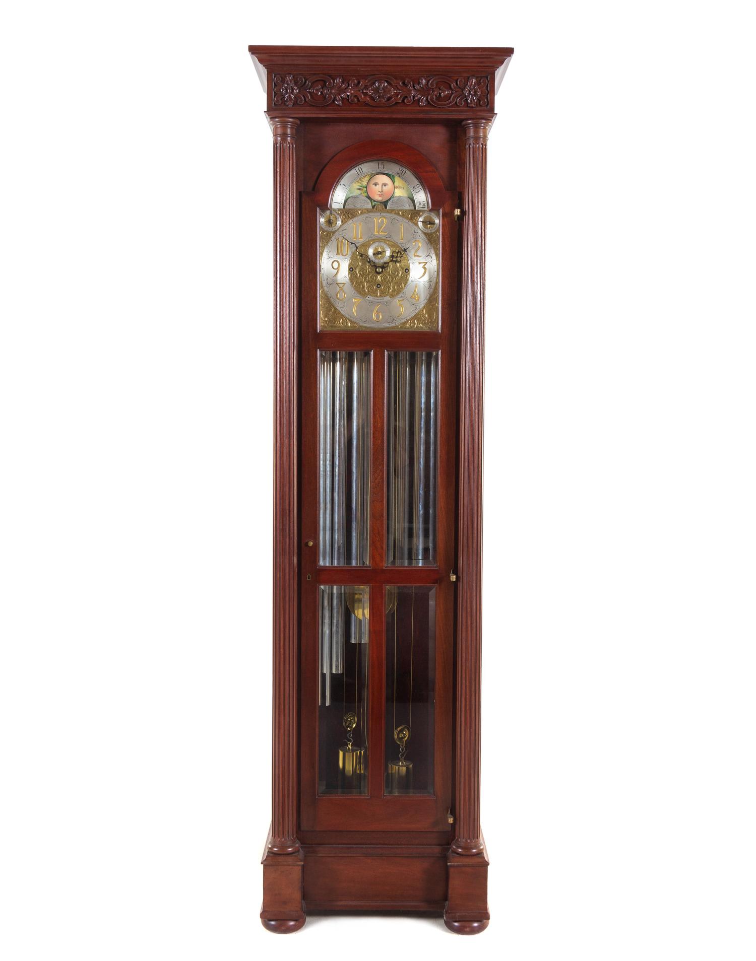 A Classical Style Mahogany Tall Case Clock Retailed by Tiffany & Co.