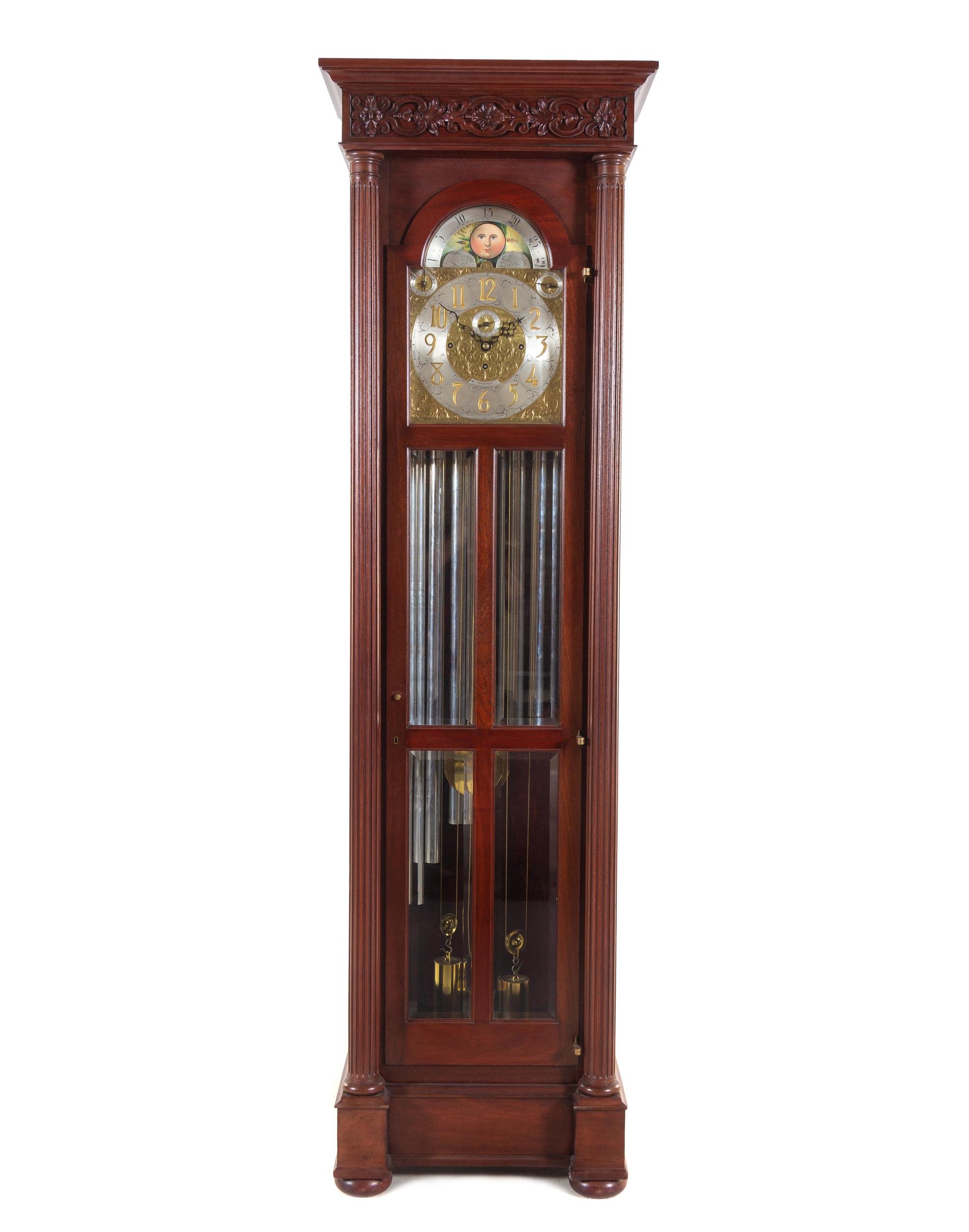 A Classical Style Mahogany Tall Case Clock Retailed by Tiffany & Co.