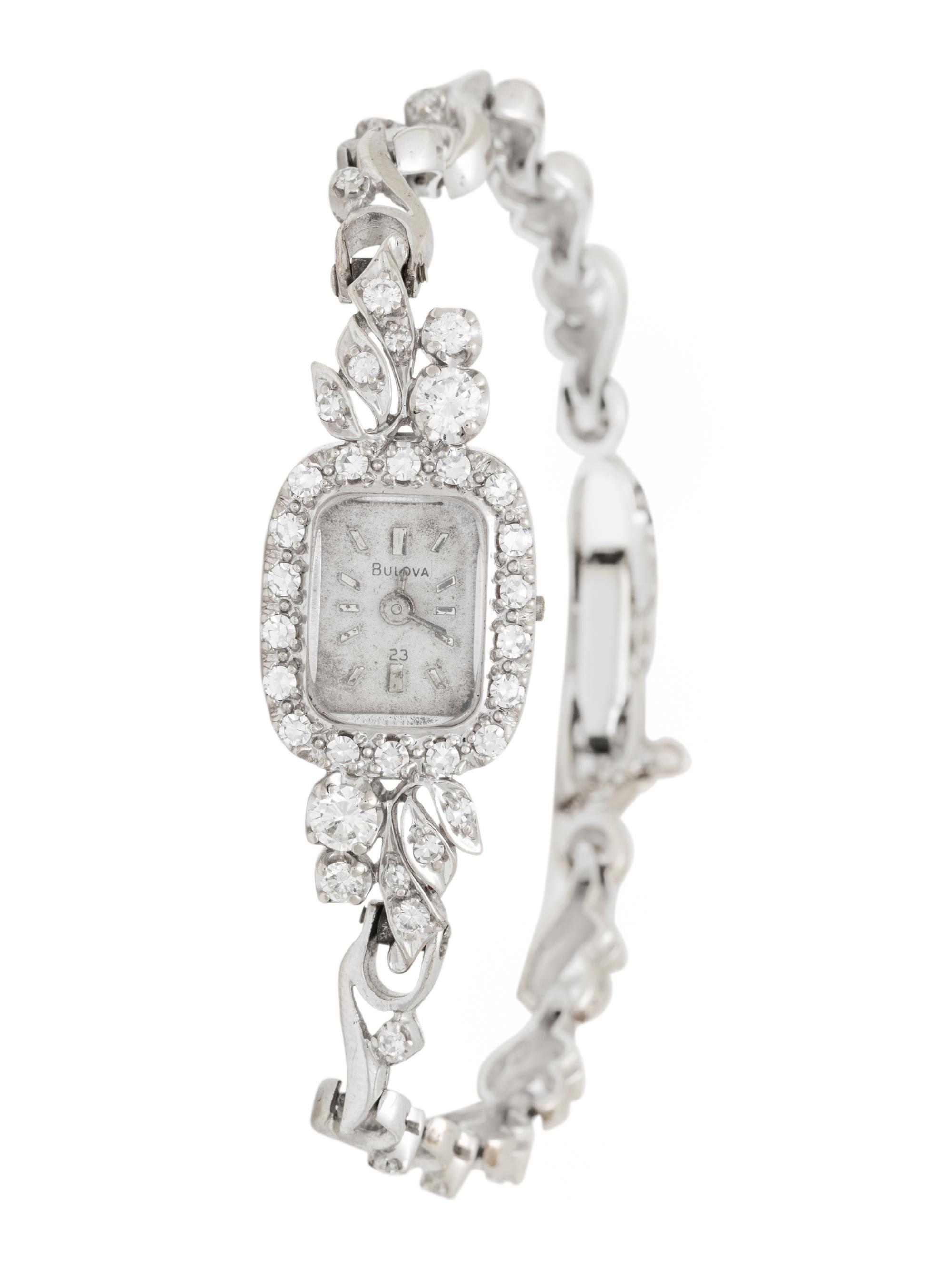 BULOVA, 14K WHITE GOLD AND DIAMOND WATCH