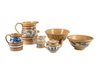 Six Pieces of Seaweed-Decorated Yellowware