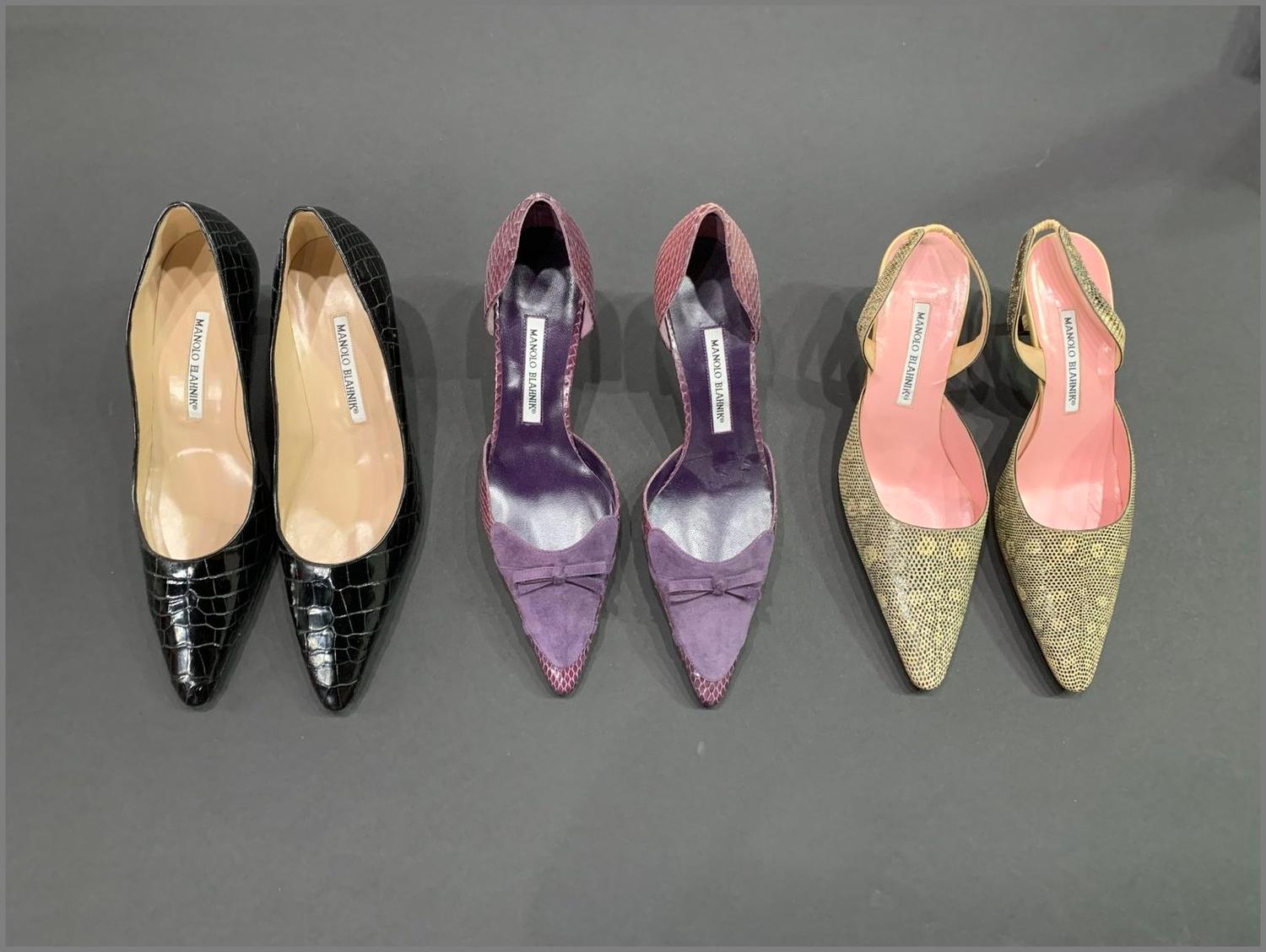 Three Pairs of Manolo Blahnik Exotic Skin Heels, 2000s