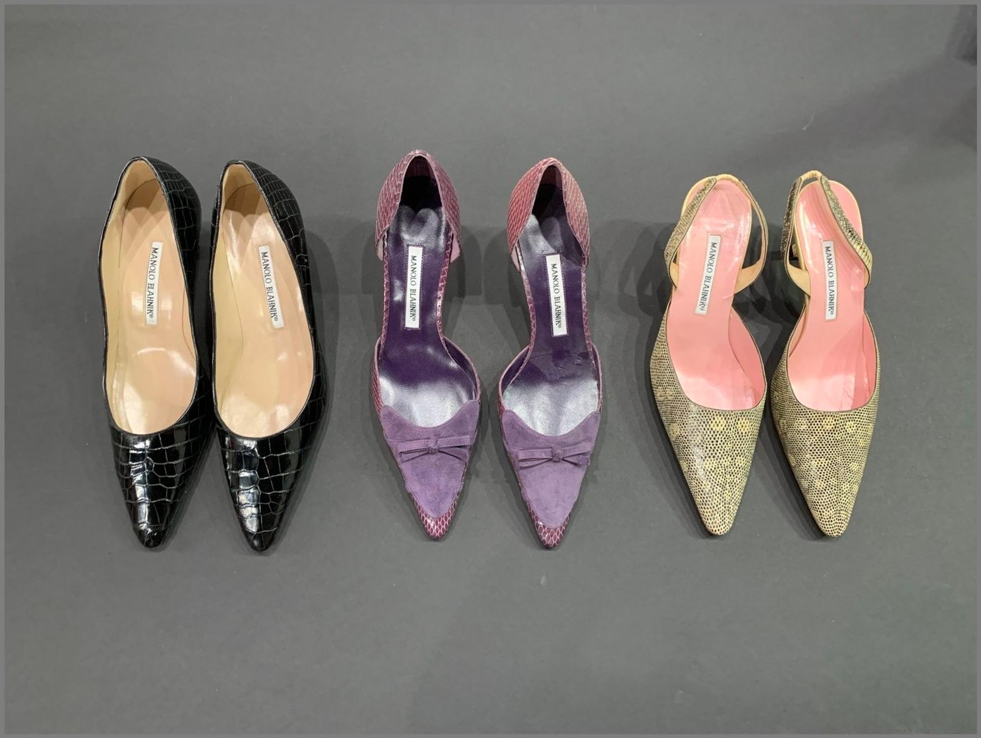 Three Pairs of Manolo Blahnik Exotic Skin Heels, 2000s