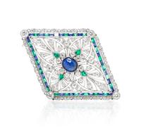 A Fine Platinum, Sapphire, Diamond and Emerald Pendant/Brooch, Tiffany & Co., Circa 1912, 13.70 dwts.