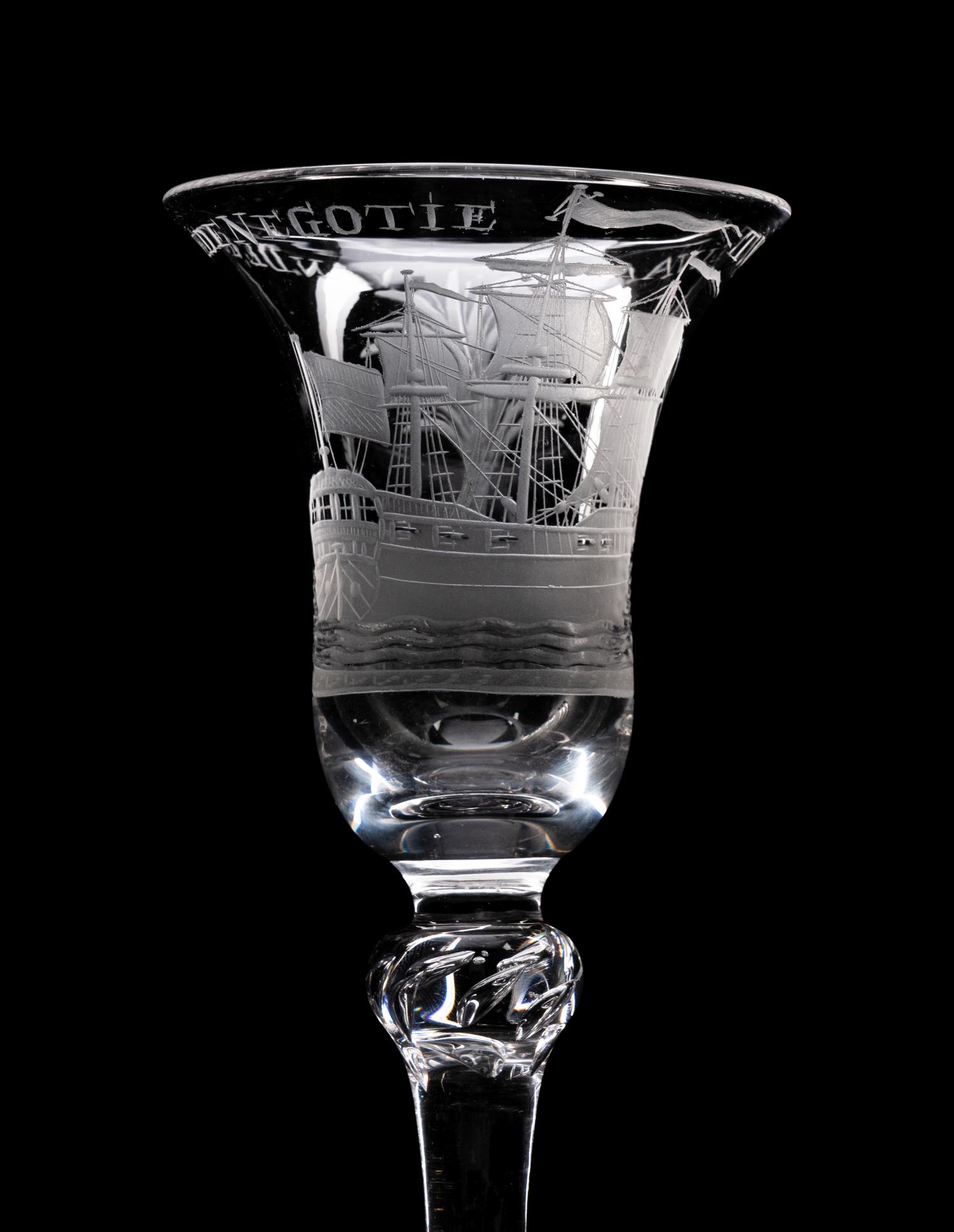 A Dutch Engraved Privateer Wine Glass