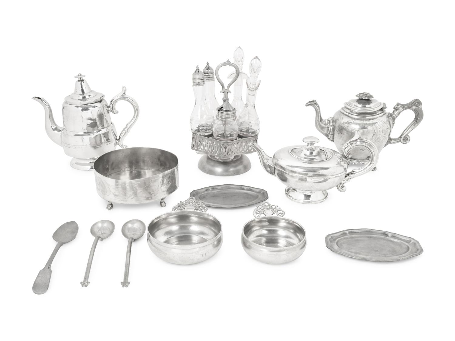 A Group of Assorted Pewter Dining Articles