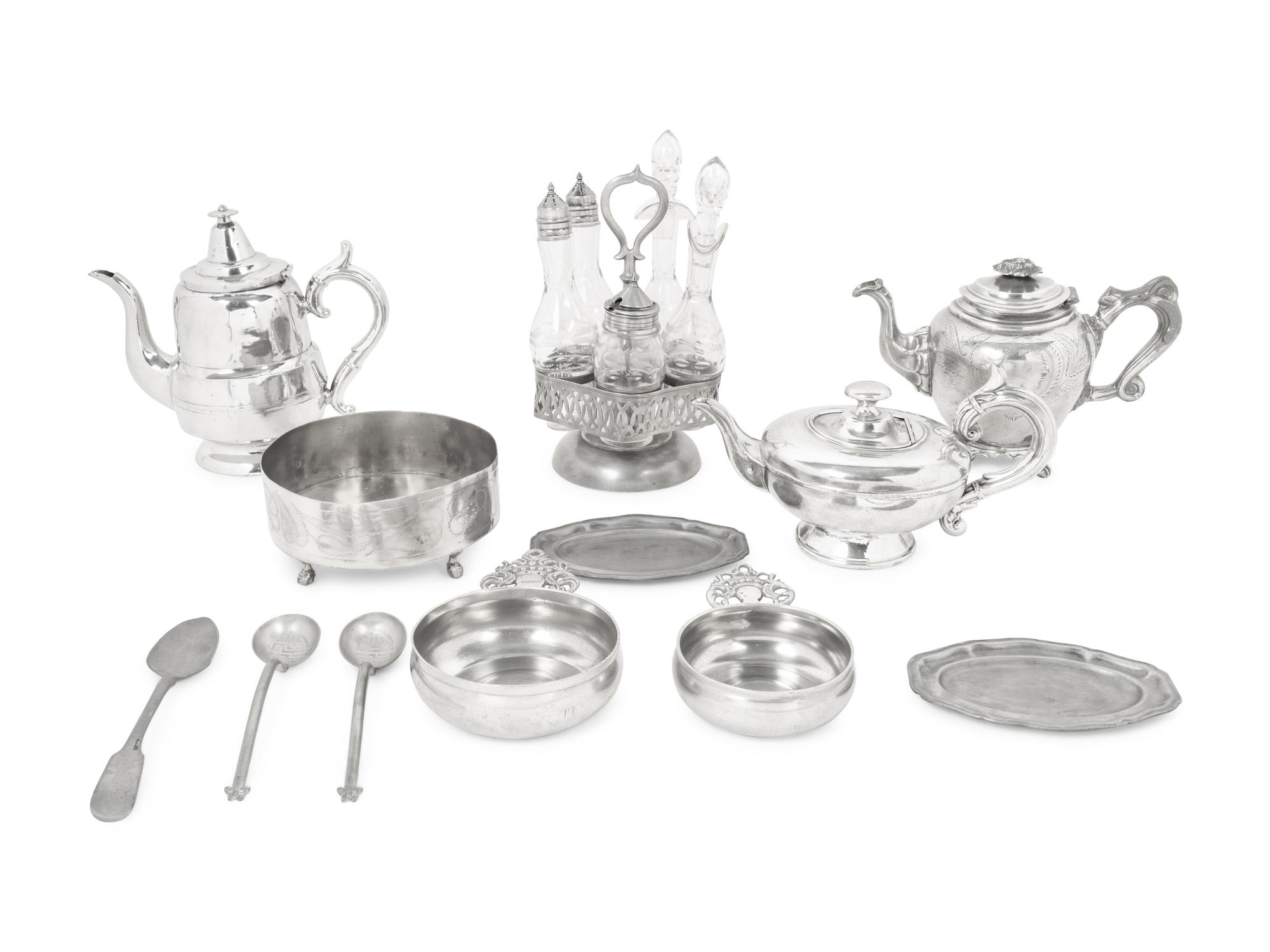 A Group of Assorted Pewter Dining Articles