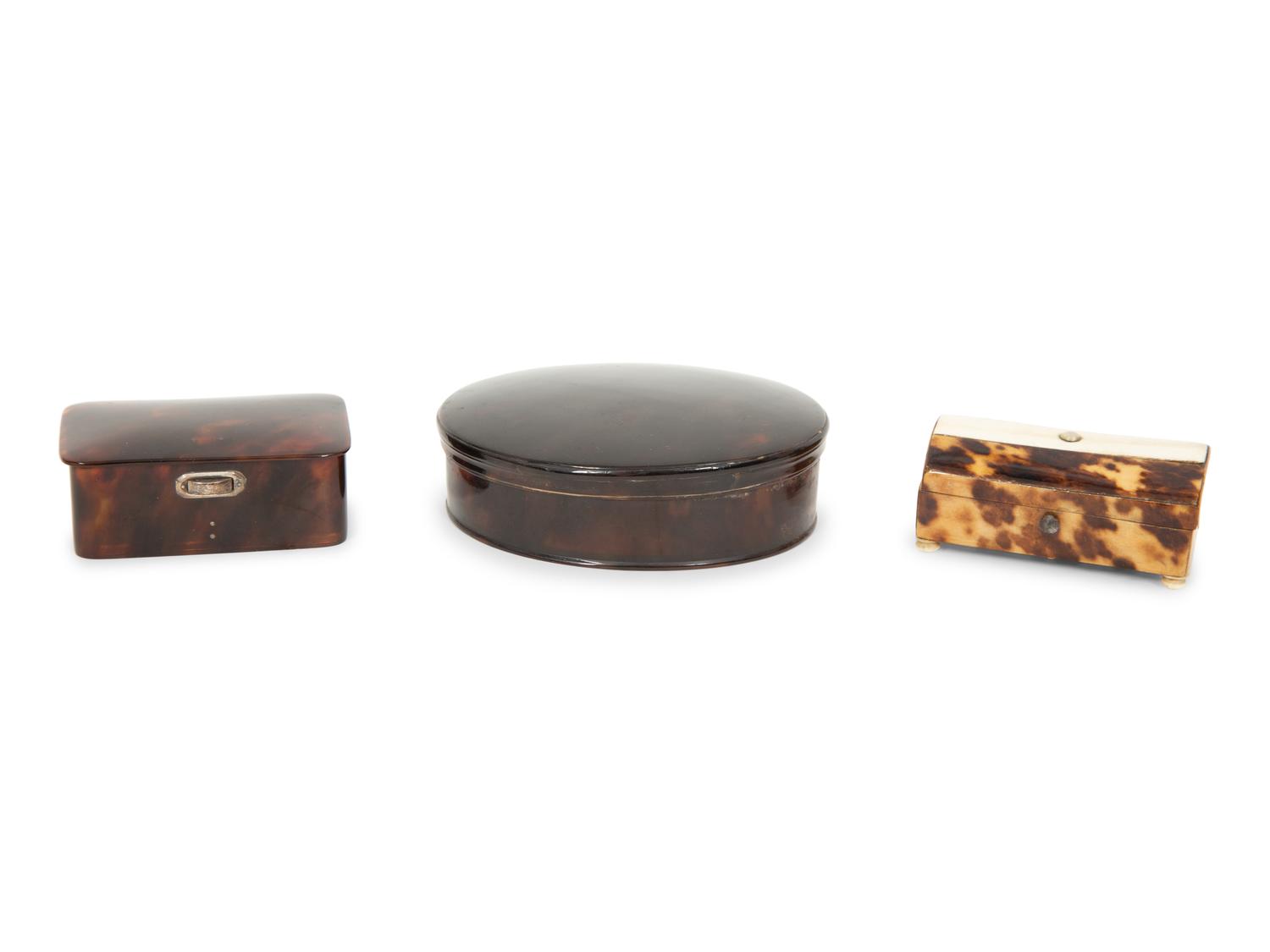 Three English Tortoise Shell Small Boxes