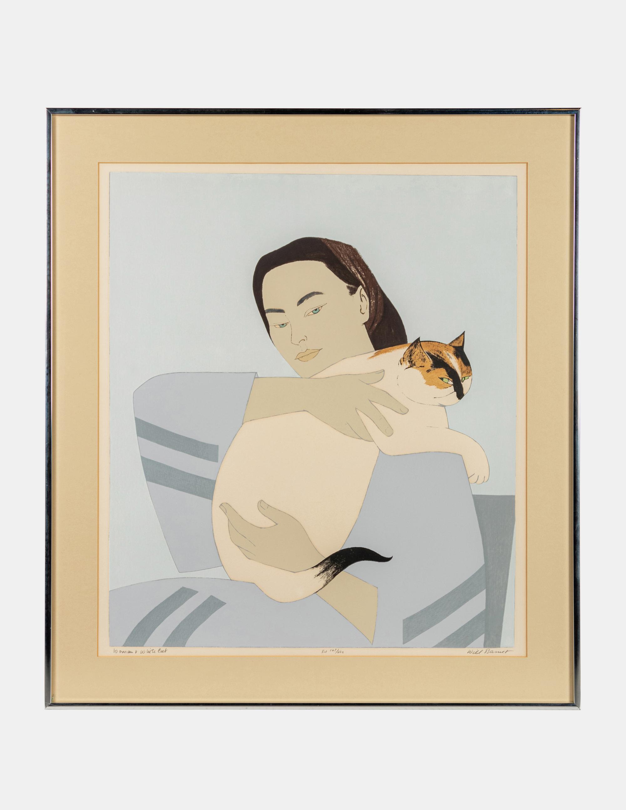 Woman and White Cat
