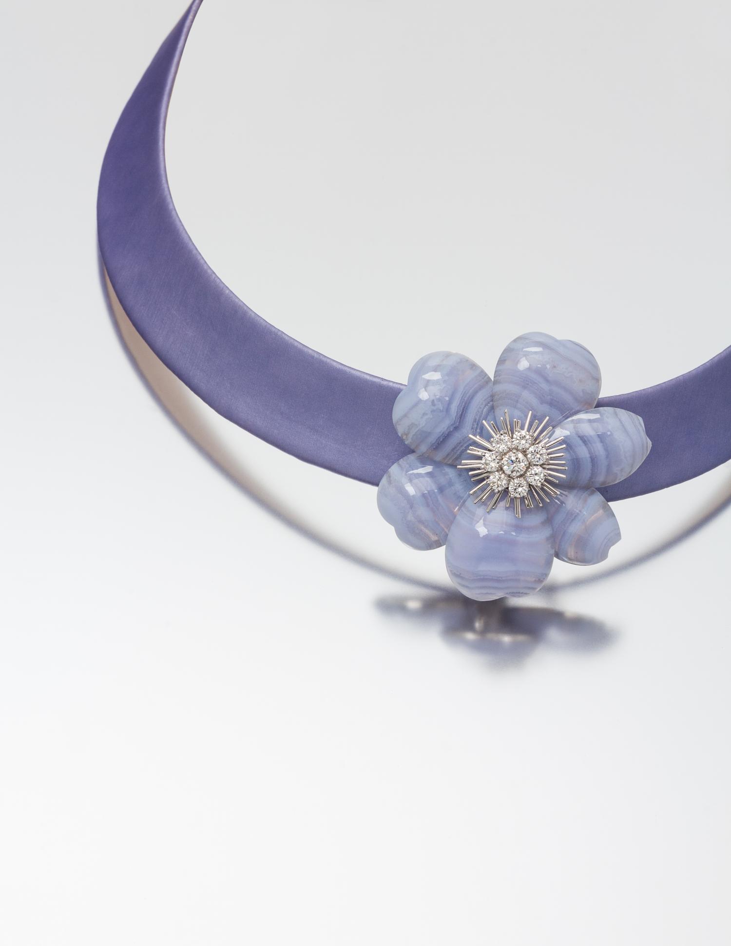An 18 Karat White Gold, Chalcedony and Diamond "Rose de Noel" Brooch, Van Cleef & Arpels, 24.50 dwts.