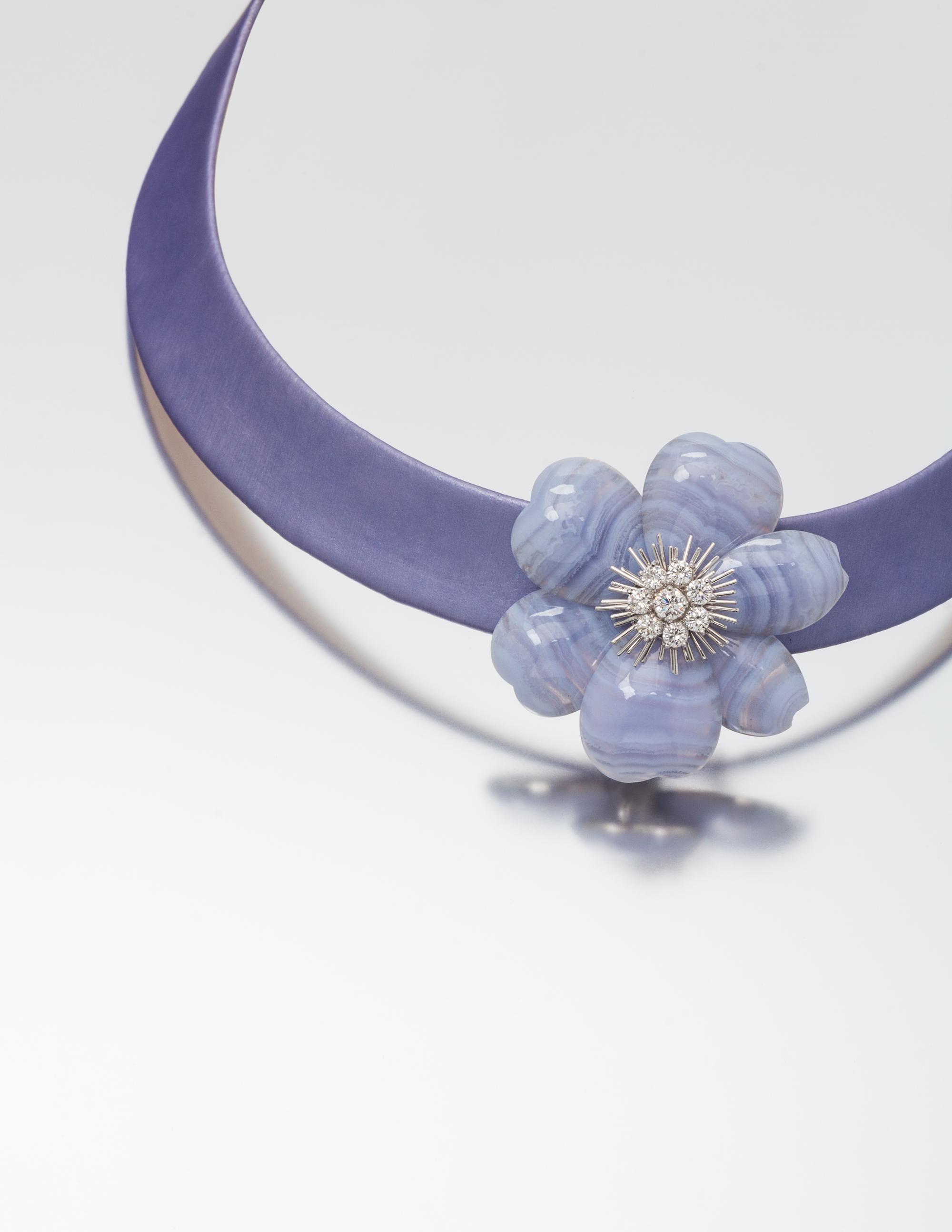 An 18 Karat White Gold, Chalcedony and Diamond "Rose de Noel" Brooch, Van Cleef & Arpels, 24.50 dwts.