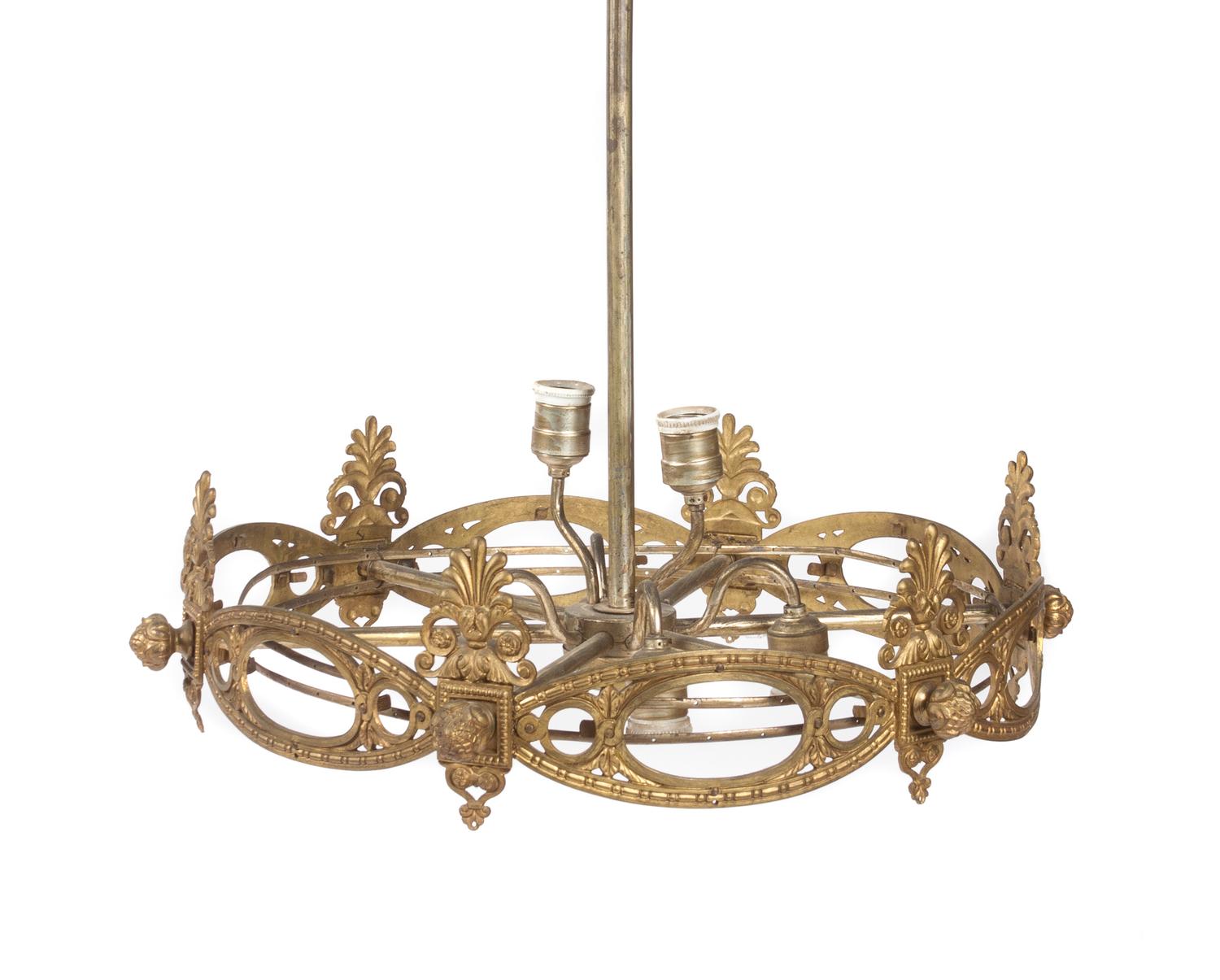 A Gilt Metal Six-Light Chandelier Diameter 22 inches.
