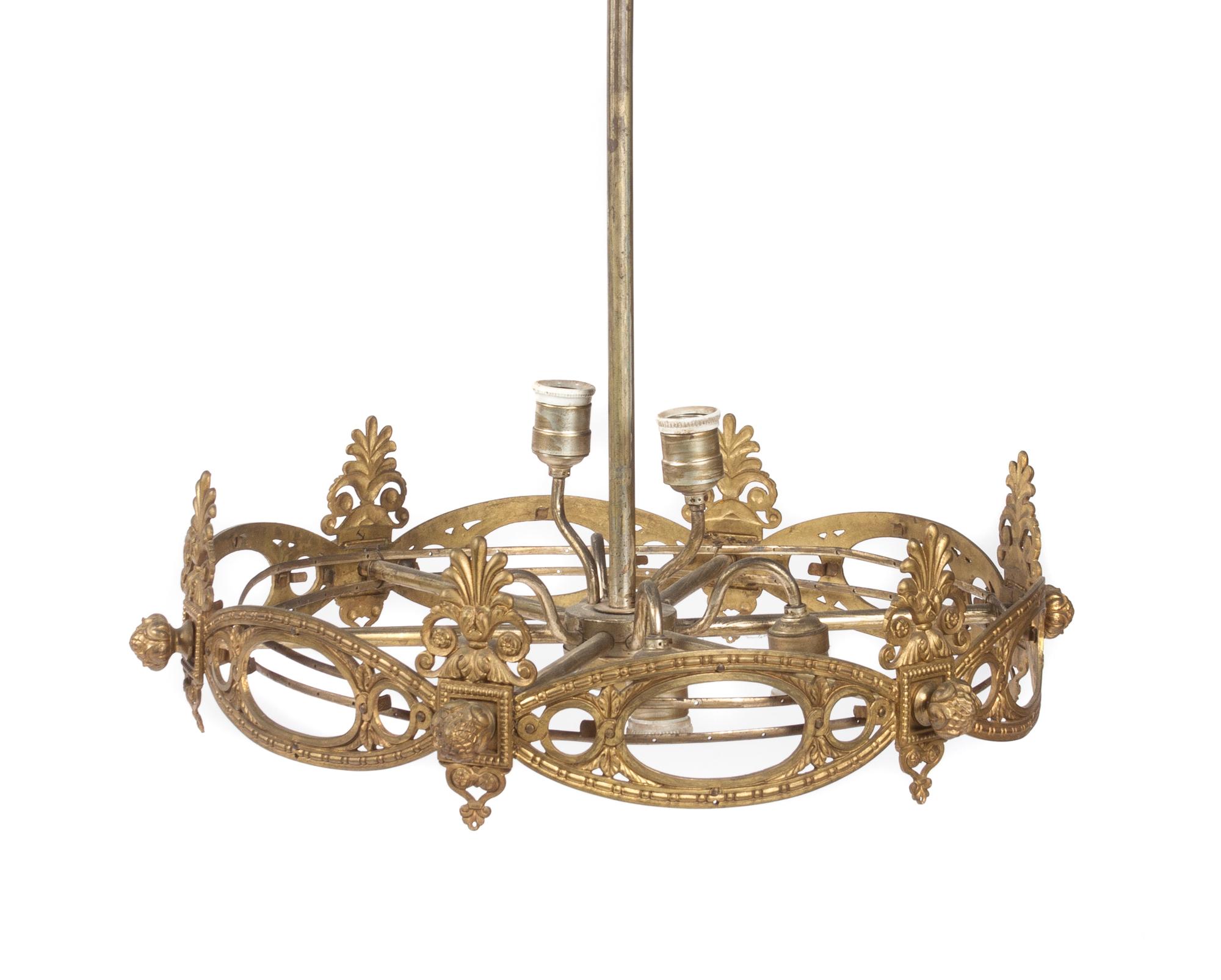 A Gilt Metal Six-Light Chandelier Diameter 22 inches.