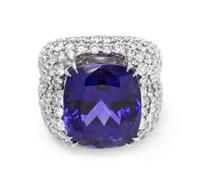An 18 Karat White Gold, Diamond and Tanzanite Ring,