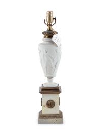 A Neoclassical Bisque Porcelain and Gilt Metal Mounted Table Lamp
