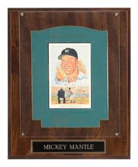 A Mickey Mantle Signed Autograph Perez Steele Hall of Fame Baseball Postcard Plaque (Beckett Authentication Services Letter),