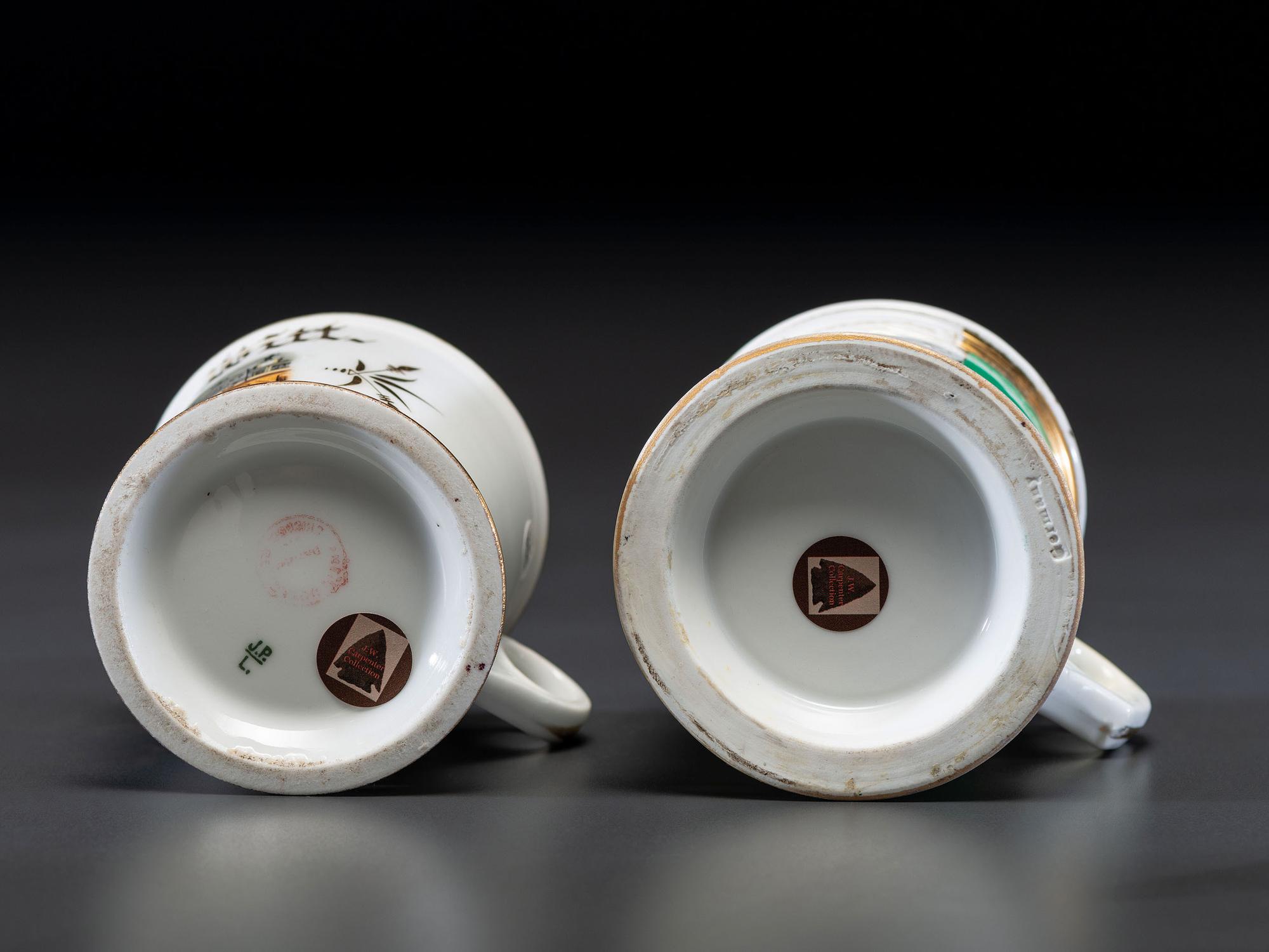Two Retailer's Porcelain Occupational Shaving Mugs