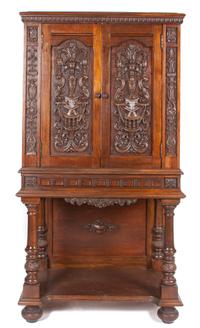 A Continental Mahogany Court Cupboard Height 53 x width 27 1/2 x depth 16 1/4 inches. — FIRST HALF 20TH CENTURY