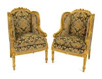 A Pair of Louis XVI Style Giltwood Bergeres a Oreilles