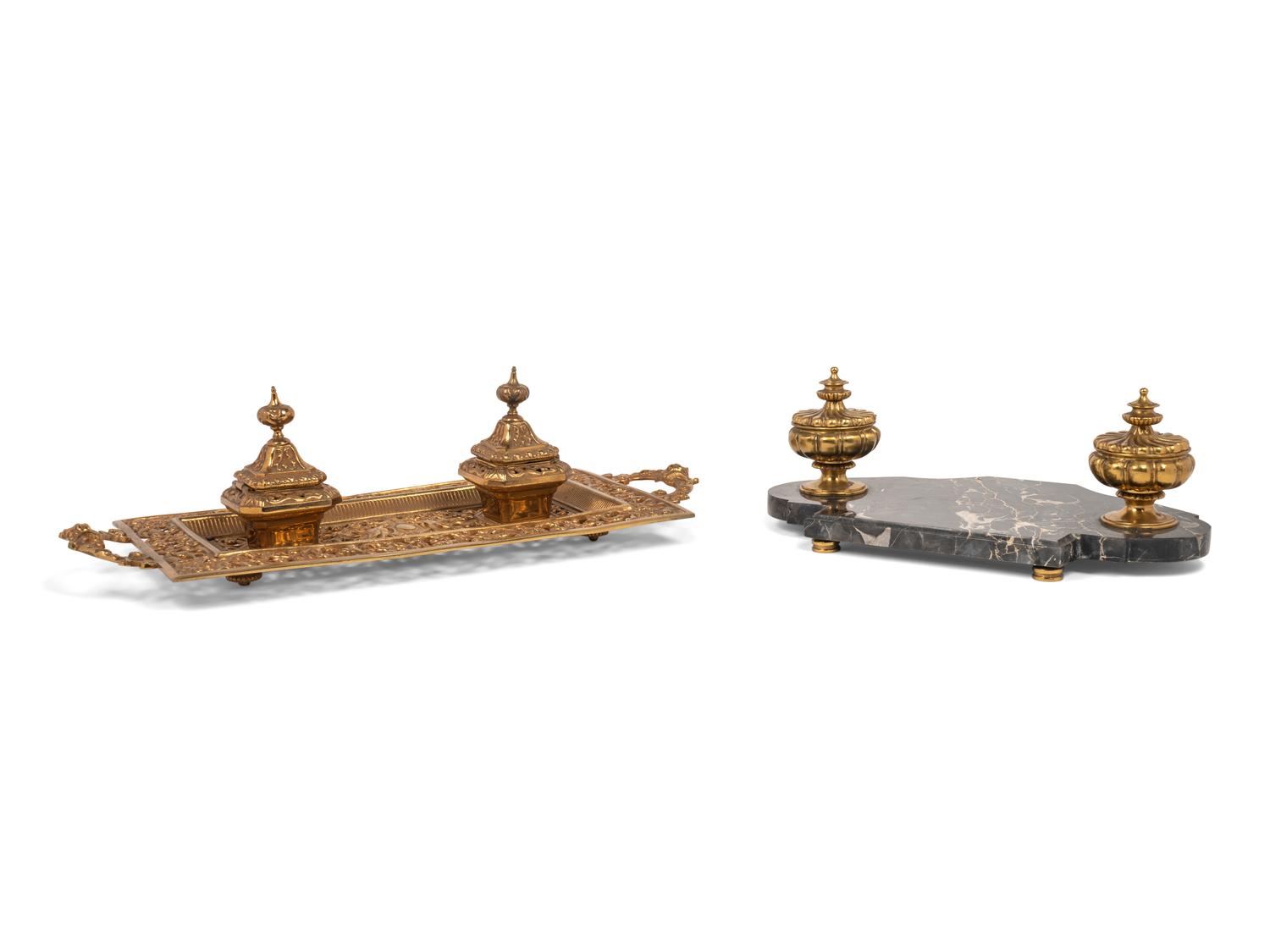 Two French Gilt Bronze Encriers