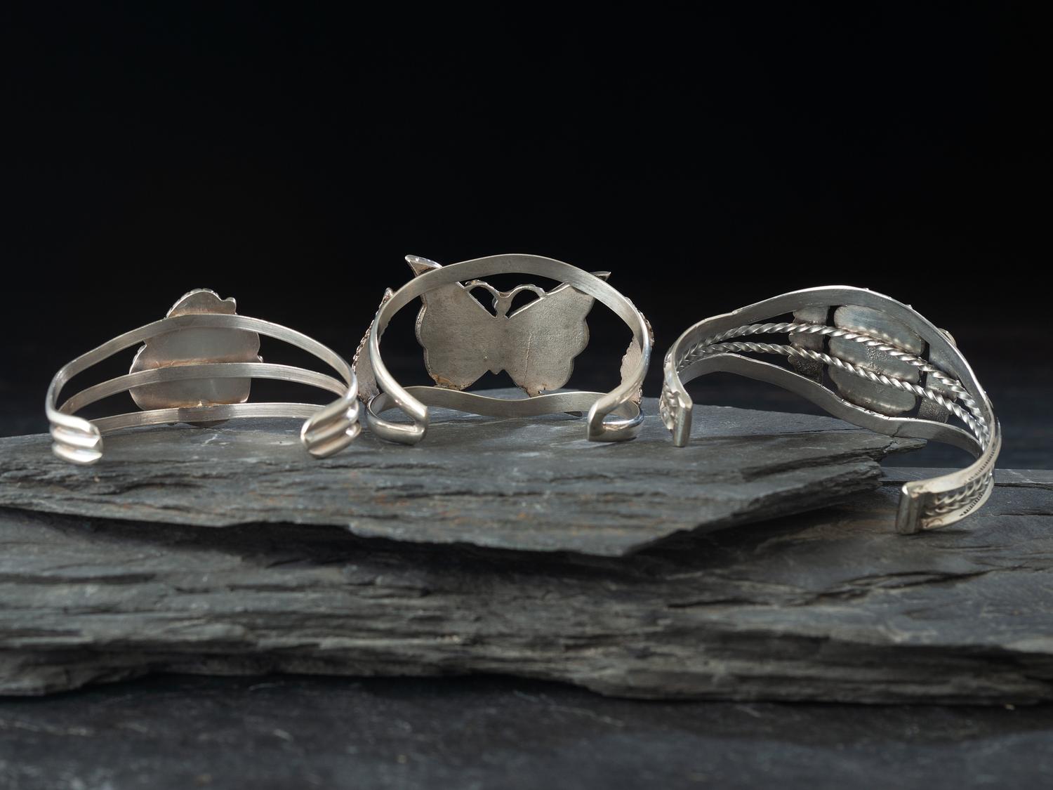 Navajo Silver Cuff Bracelets, with Inlay