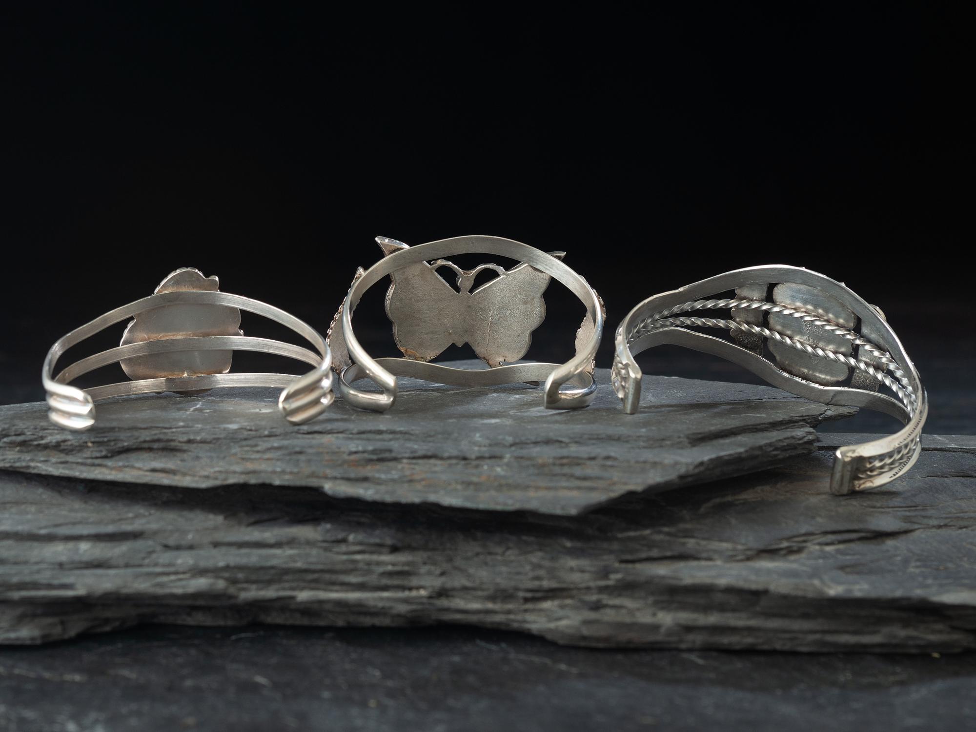 Navajo Silver Cuff Bracelets, with Inlay