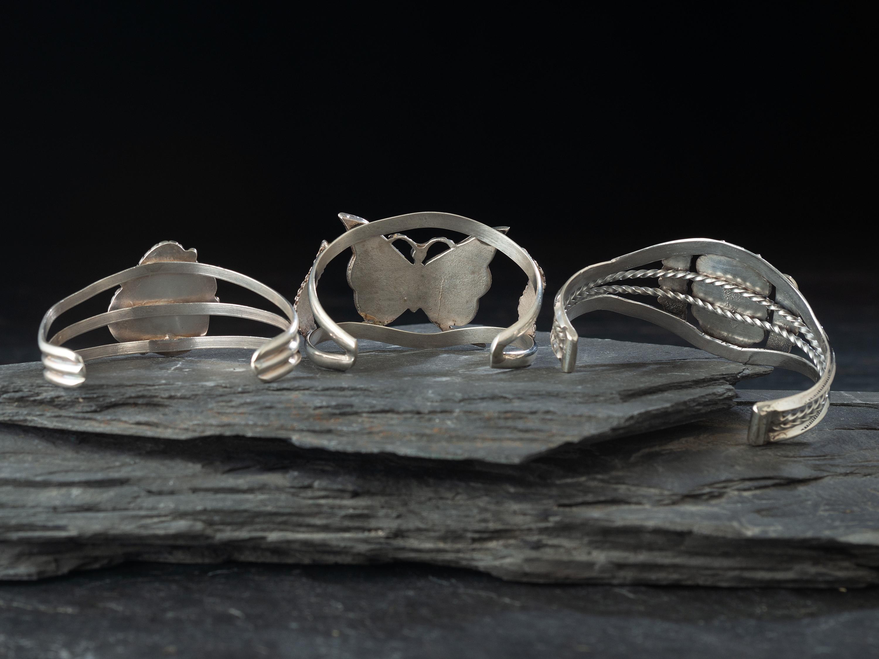 Navajo Silver Cuff Bracelets, with Inlay